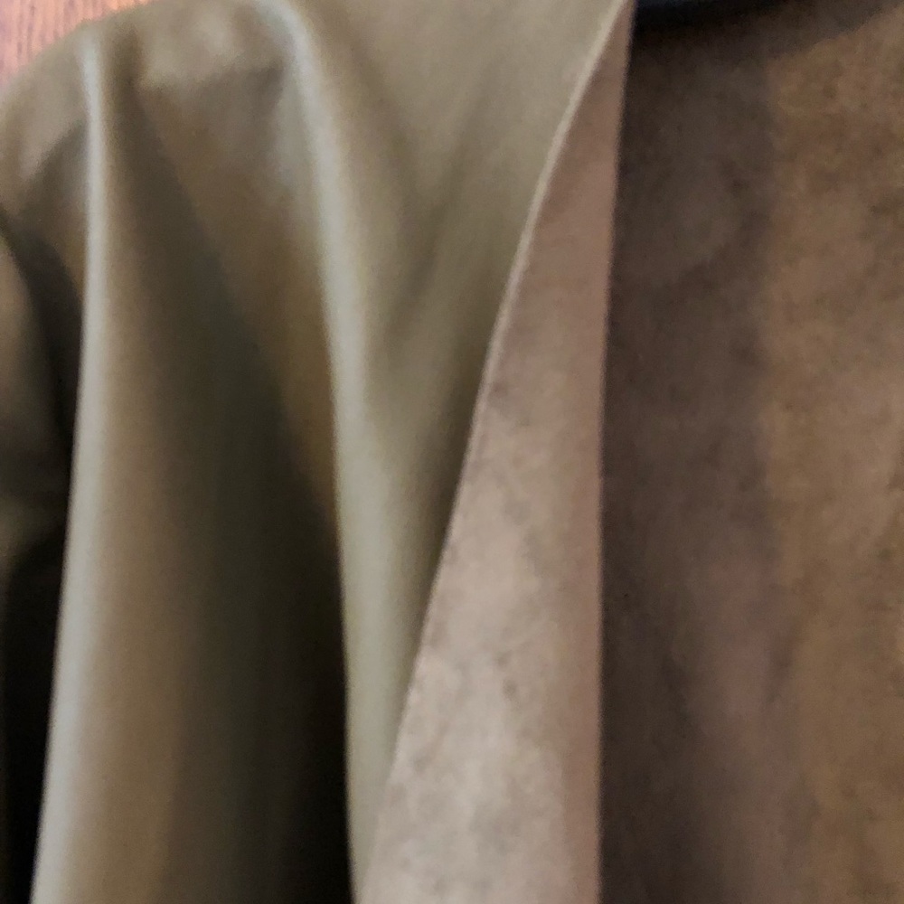 Zara Basic Leather Jacket, Khaki, Suede Lapels An… - image 3